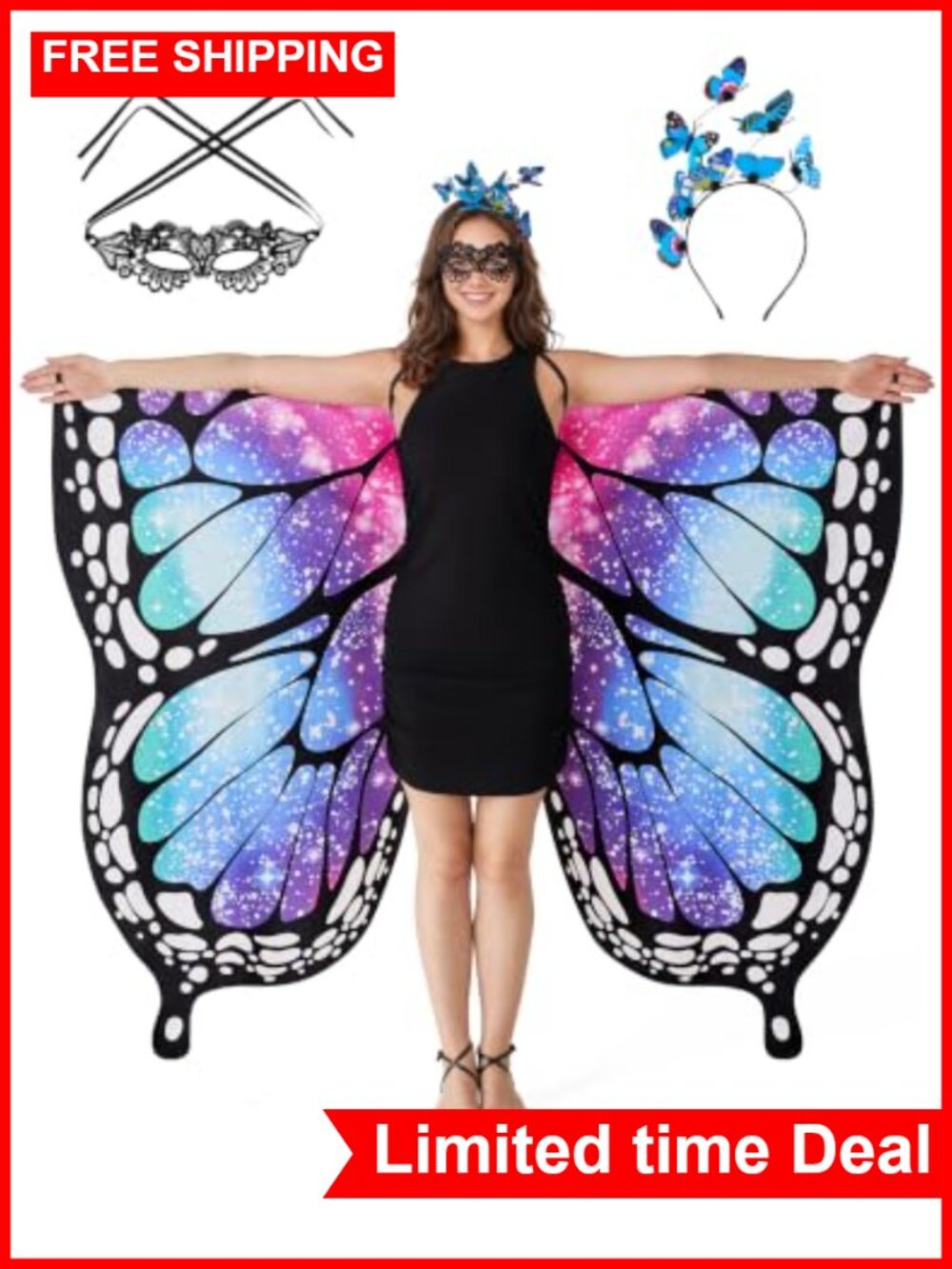 Chiffon Butterfly Wings Costume Set with Mask and Headband